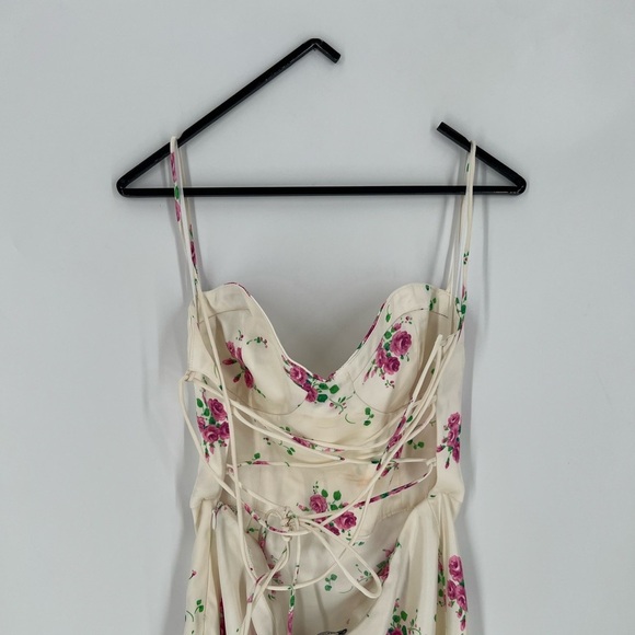 Zara Satin Floral Bustier Front Slit Strappy Midi Dress - Picture 7 of 12